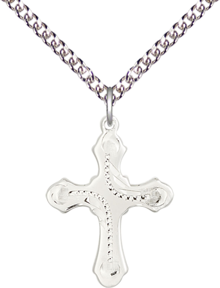 Sterling Silver Cross Pendant on a 24 inch Sterling Silver Heavy Curb chain