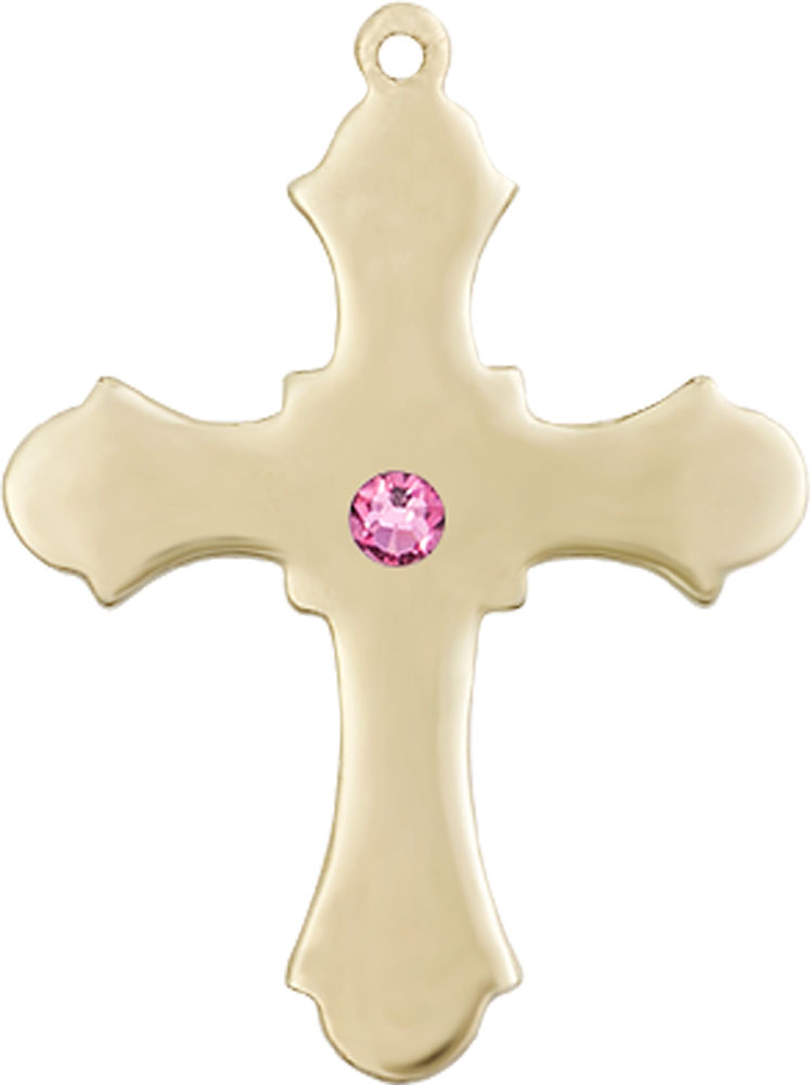 14kt Gold Filled Cross Medal with a 3mm Rose Swarovski stone