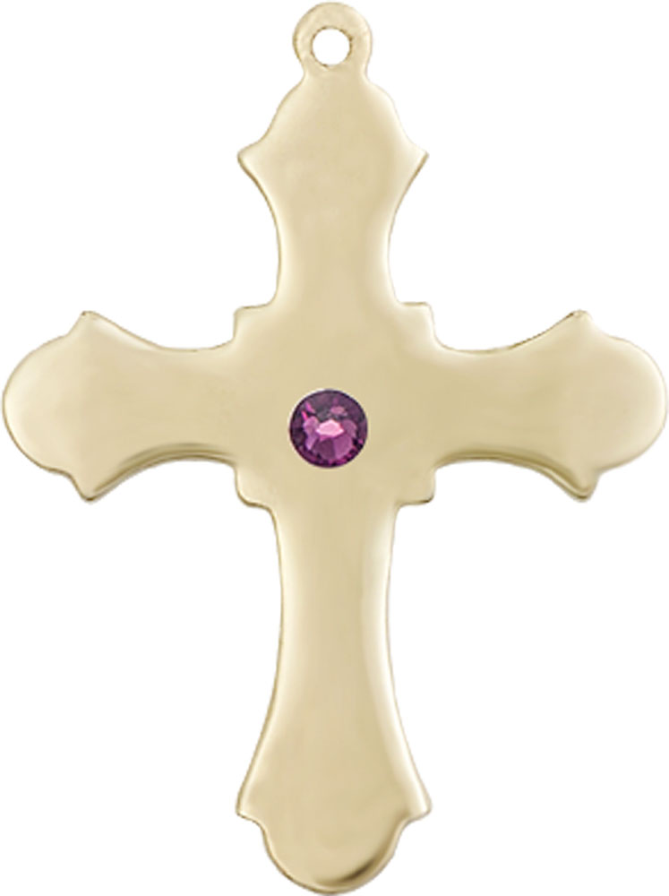 14kt Gold Filled Cross Medal with a 3mm Amethyst Swarovski stone