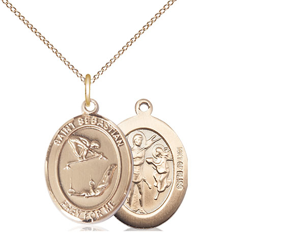 14kt Gold Filled Saint Sebastian Gymnastics Pendant on a 18 inch Gold Filled Light Curb chain