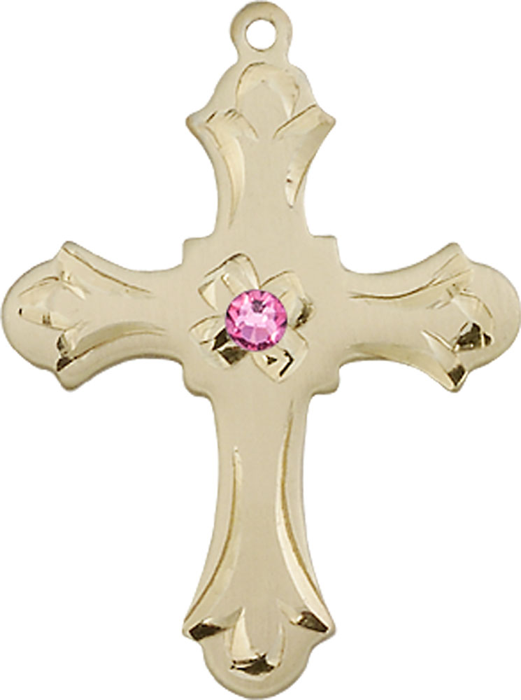 14kt Gold Filled Cross Medal with a 3mm Rose Swarovski stone