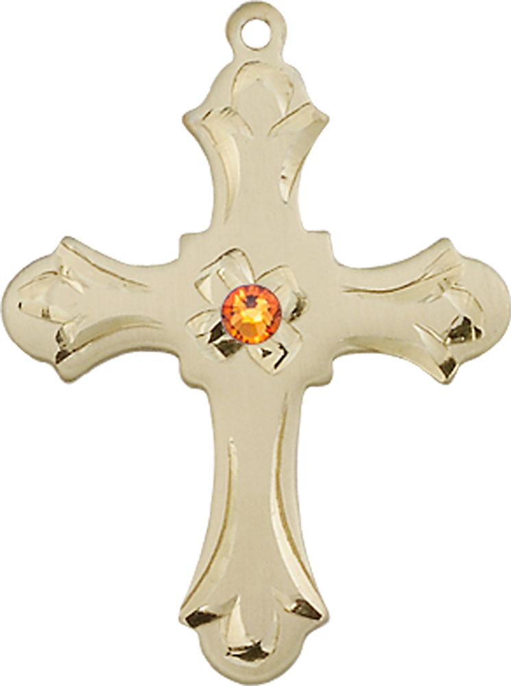 14kt Gold Filled Cross Medal with a 3mm Topaz Swarovski stone