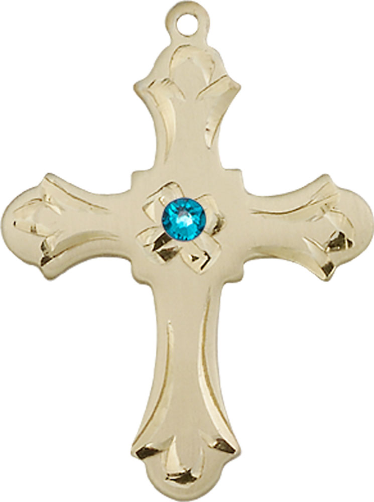 14kt Gold Filled Cross Medal with a 3mm Zircon Swarovski stone