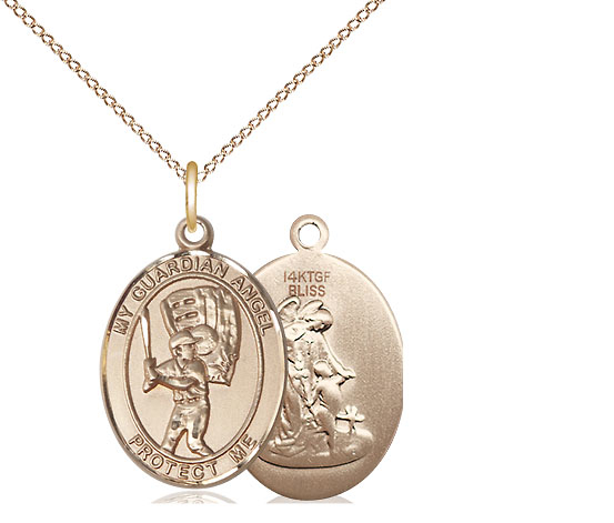 14kt Gold Filled Guardian Angel Baseball Pendant on a 18 inch Gold Filled Light Curb chain