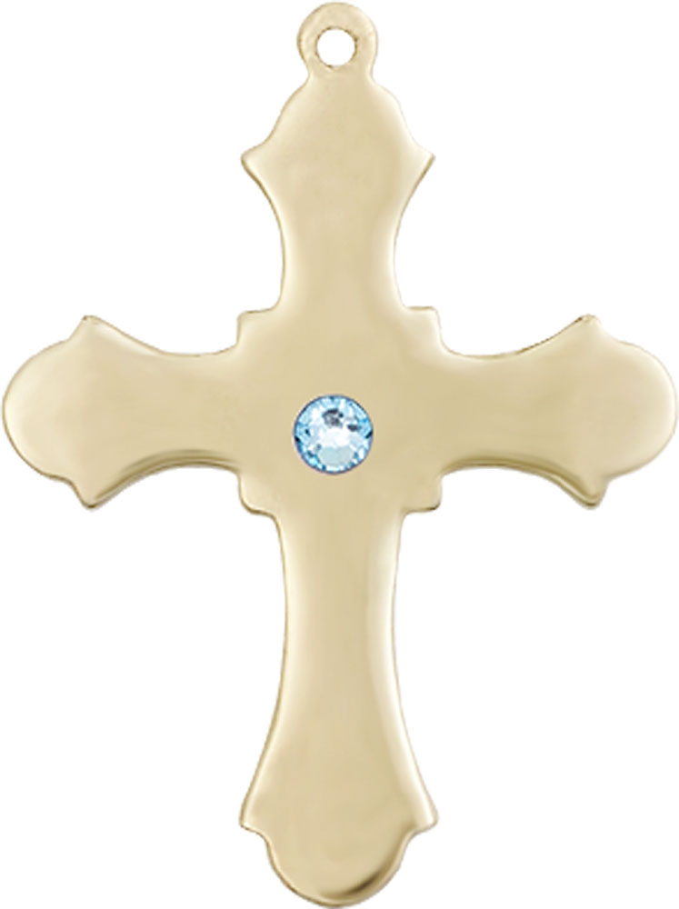 14kt Gold Cross Medal with a 3mm Aqua Swarovski stone