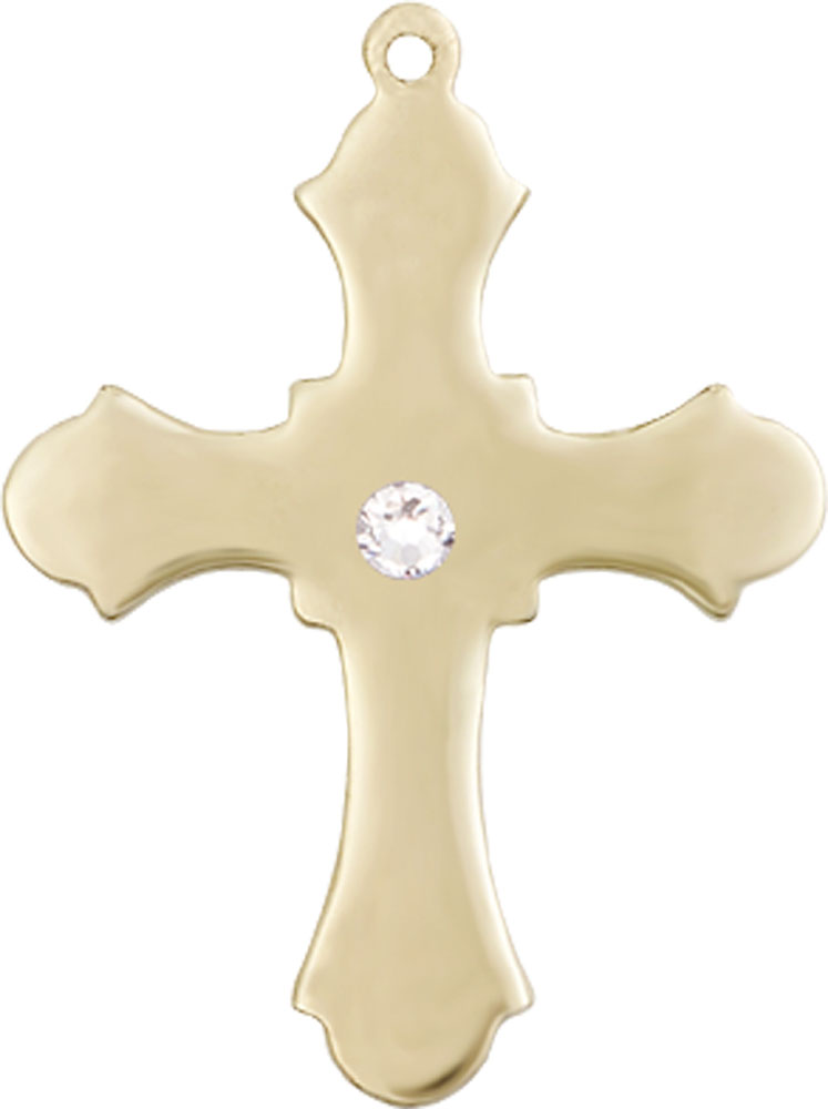 14kt Gold Cross Medal with a 3mm Crystal Swarovski stone