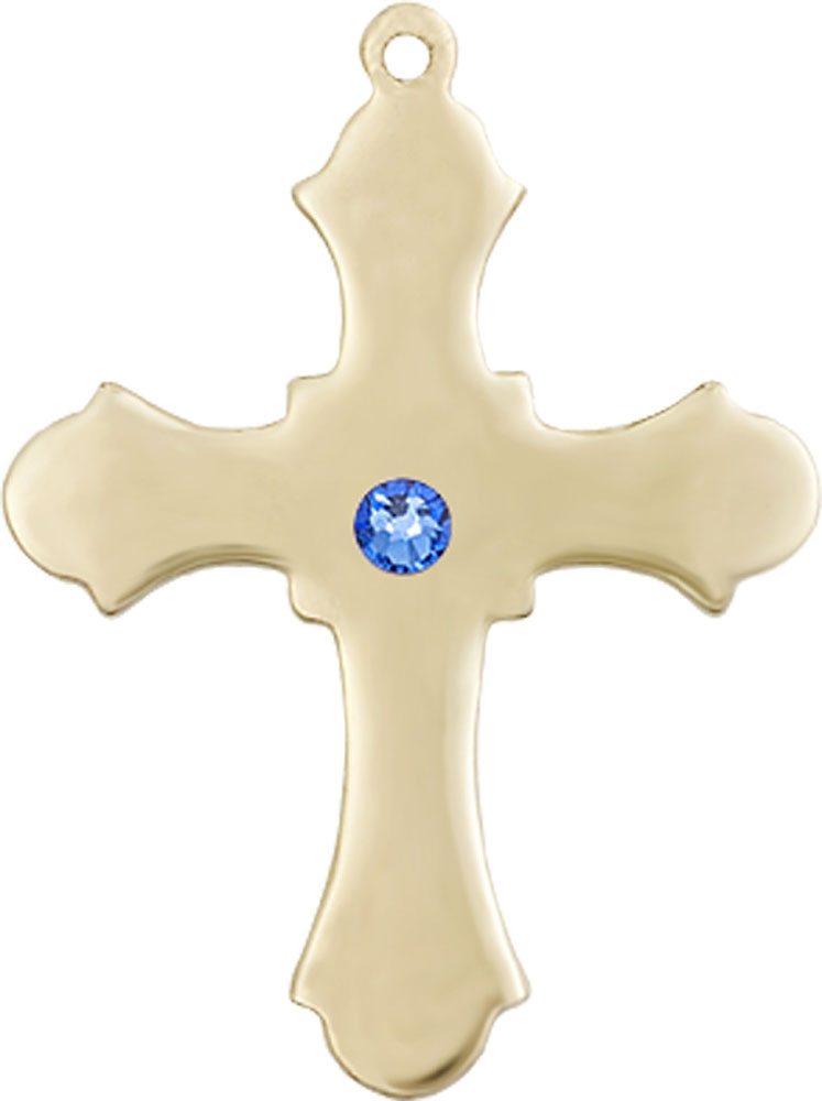 14kt Gold Cross Medal with a 3mm Sapphire Swarovski stone