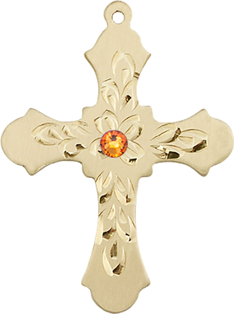 14kt Gold Cross Medal with a 3mm Topaz Swarovski stone