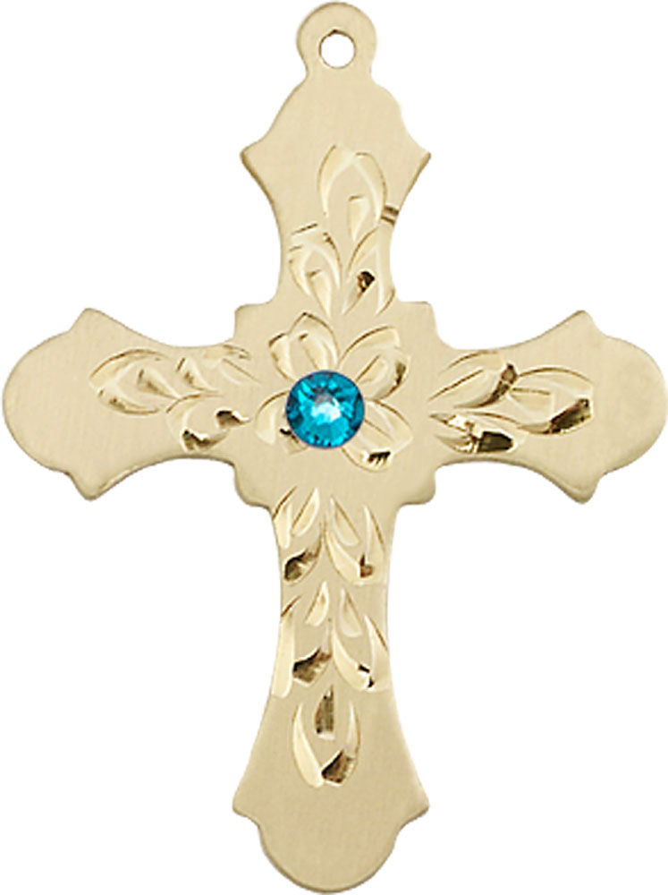 14kt Gold Cross Medal with a 3mm Zircon Swarovski stone