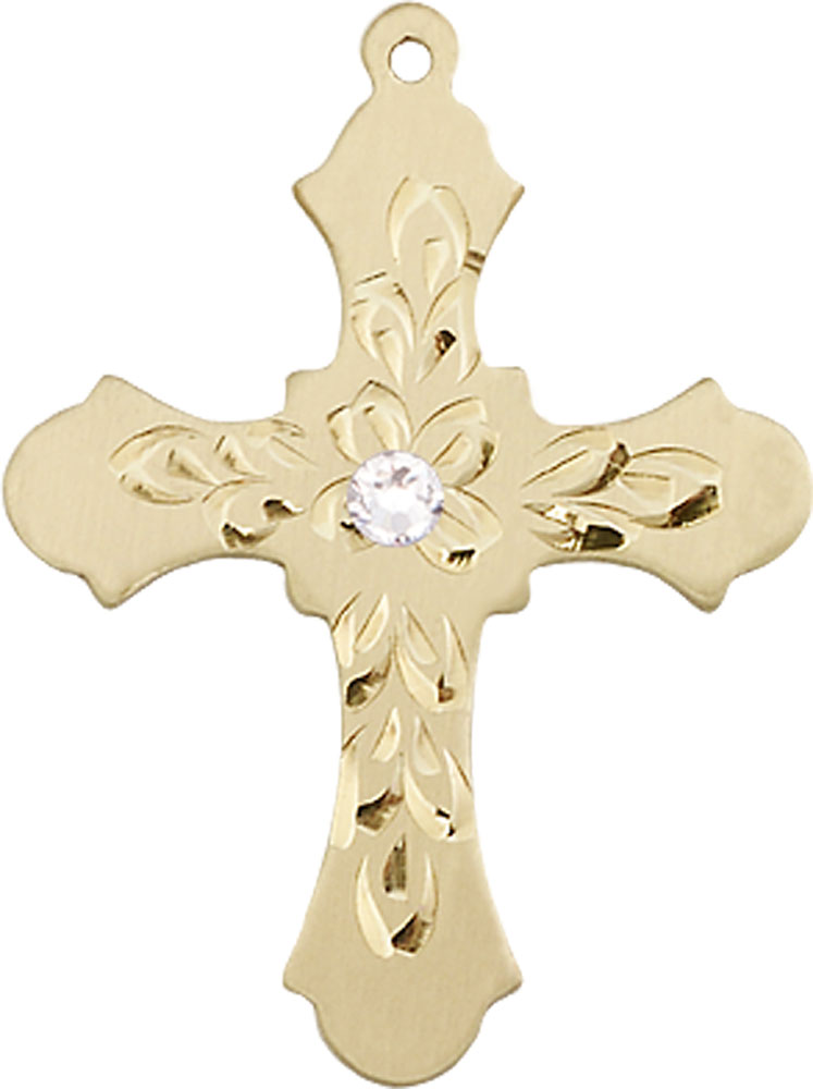 14kt Gold Cross Medal with a 3mm Crystal Swarovski stone