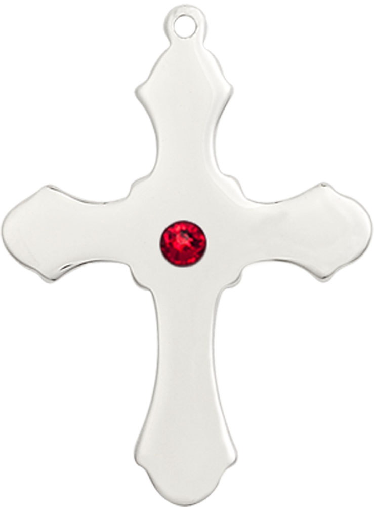 Sterling Silver Cross Medal with a 3mm Ruby Swarovski stone
