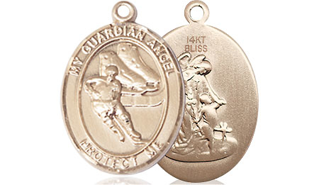 14kt Gold Guardian Angel Hockey Medal