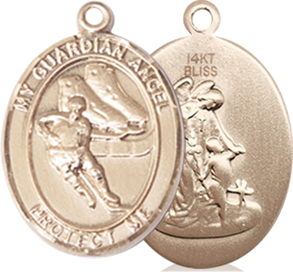 14kt Gold Guardian Angel Hockey Medal