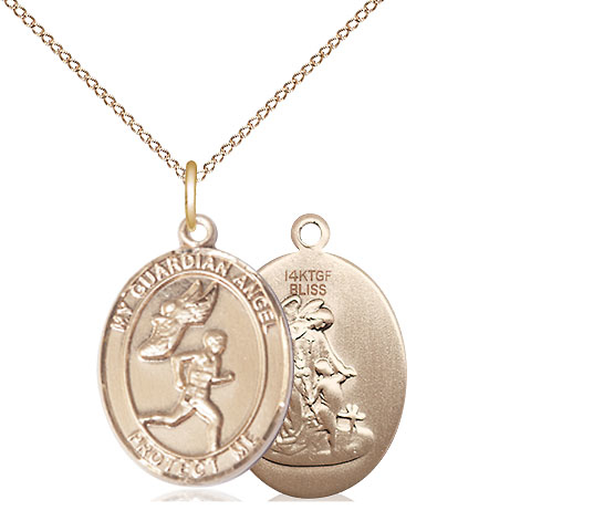 14kt Gold Filled Guardian Angel Track&amp;Field-Men Pendant on a 18 inch Gold Filled Light Curb chain