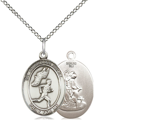 Sterling Silver Guardian Angel Track&amp;Field-Men Pendant on a 18 inch Sterling Silver Light Curb chain