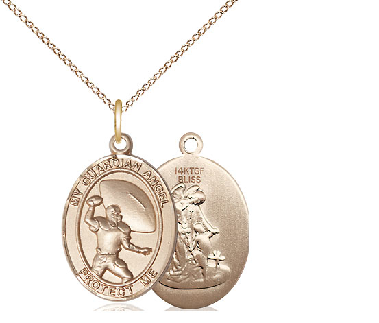 14kt Gold Filled Guardian Angel Track&amp;Field Pendant on a 18 inch Gold Filled Light Curb chain