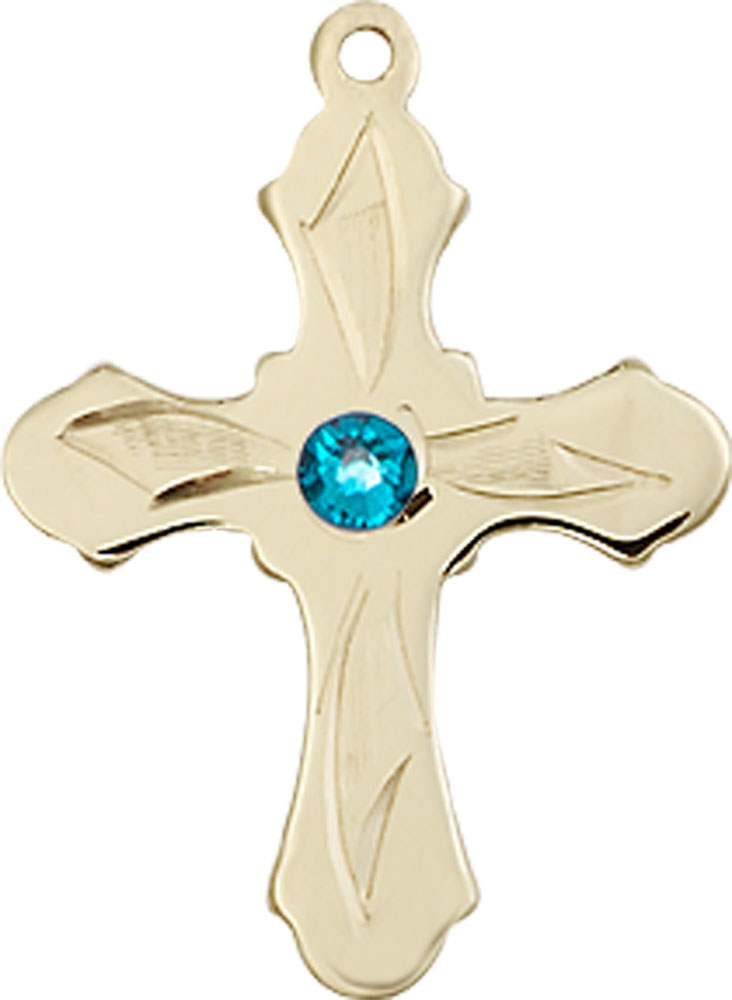 14kt Gold Cross Medal with a 3mm Zircon Swarovski stone