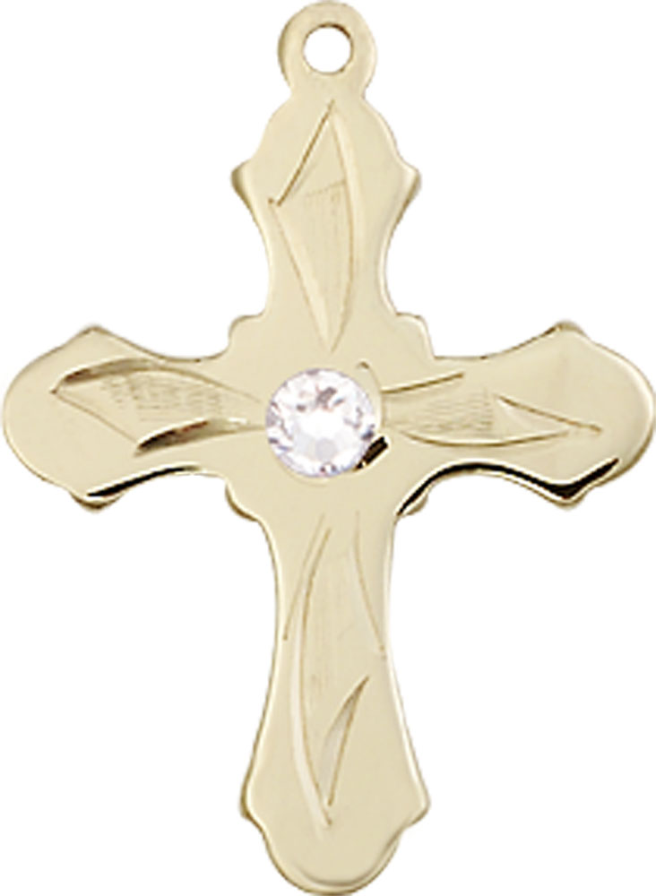 14kt Gold Cross Medal with a 3mm Crystal Swarovski stone