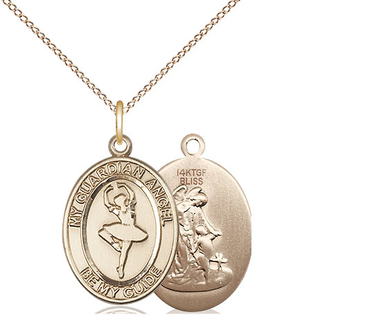 14kt Gold Filled Guardian Angel Dance Pendant on a 18 inch Gold Filled Light Curb chain
