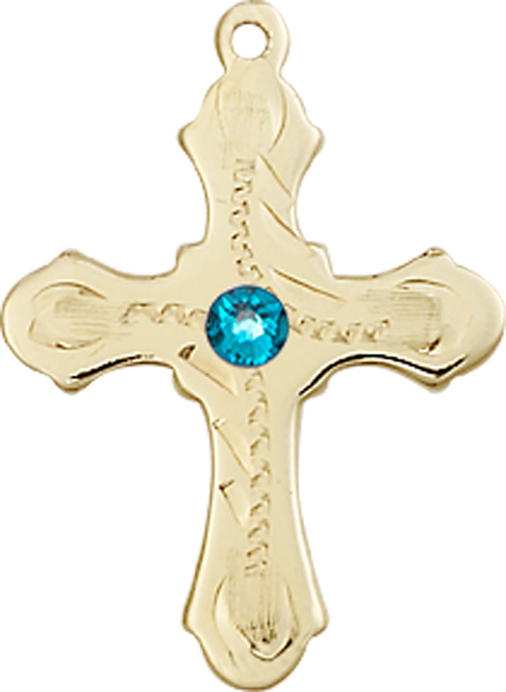 14kt Gold Cross Medal with a 3mm Zircon Swarovski stone