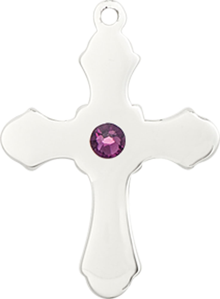 Sterling Silver Cross Medal with a 3mm Amethyst Swarovski stone