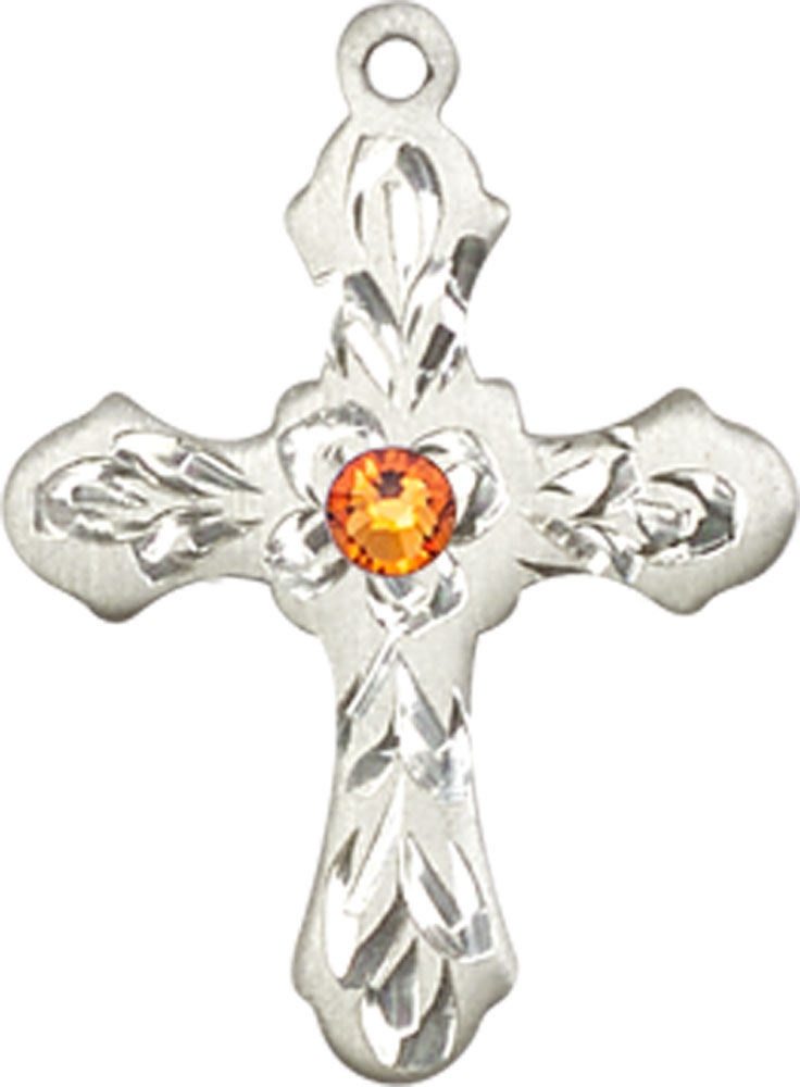 Sterling Silver Cross Medal with a 3mm Topaz Swarovski stone
