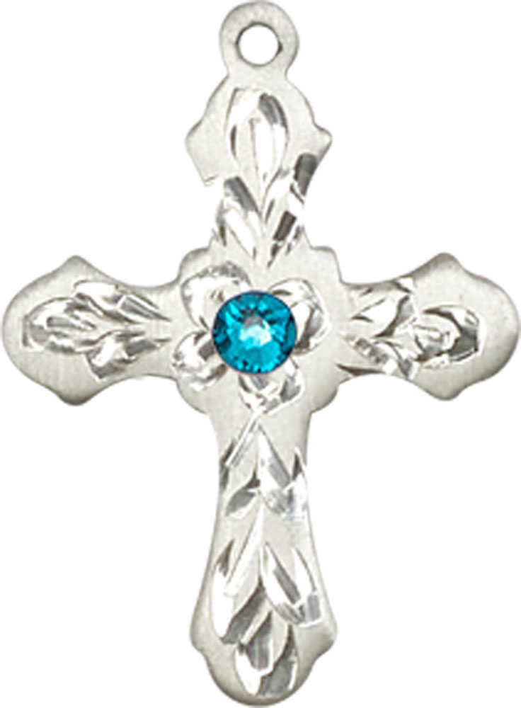 Sterling Silver Cross Medal with a 3mm Zircon Swarovski stone