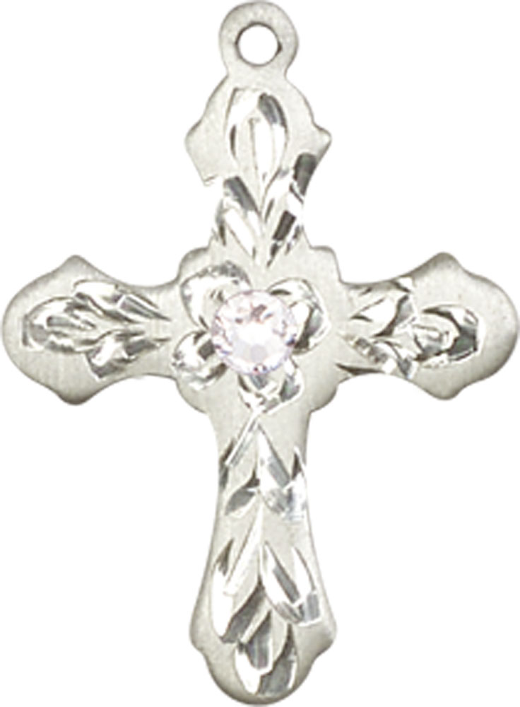 Sterling Silver Cross Medal with a 3mm Crystal Swarovski stone