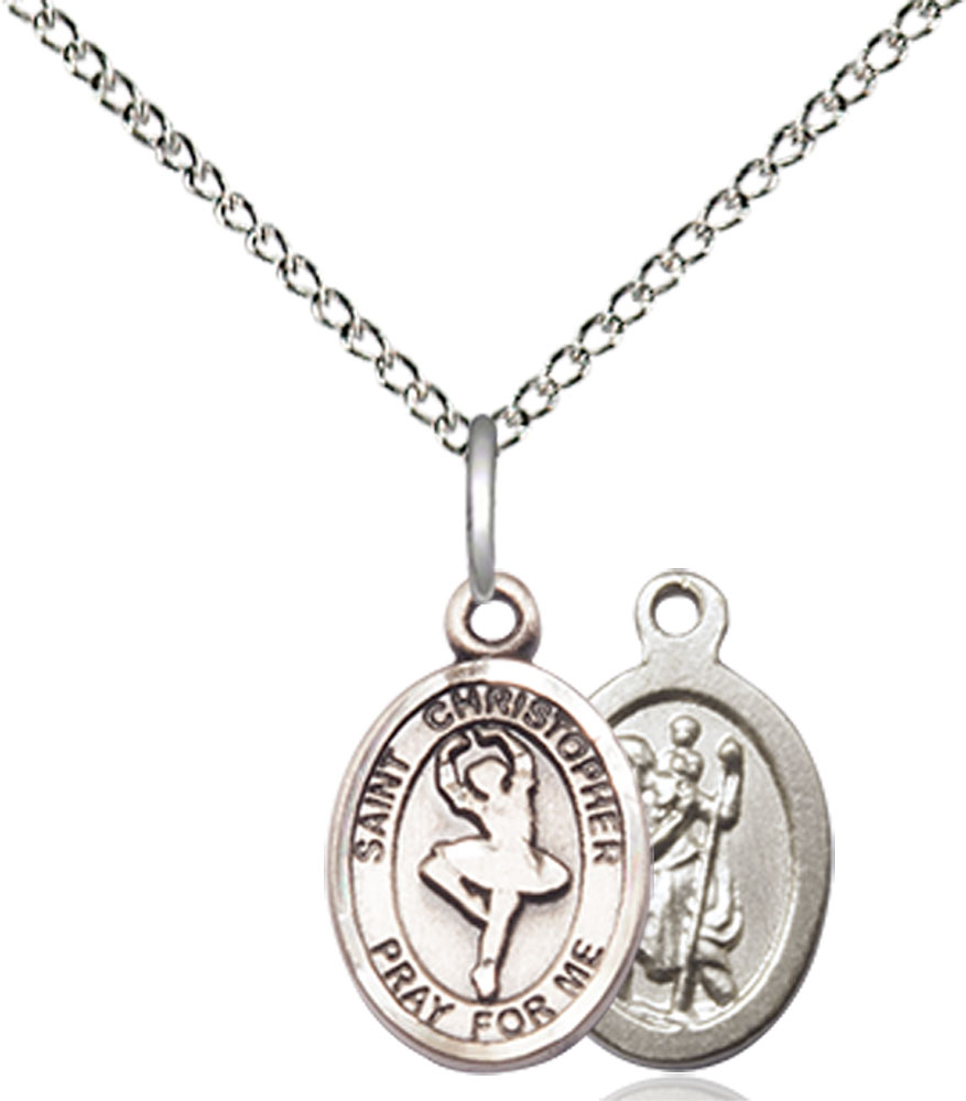 Sterling Silver Saint Christopher Dance Pendant on a 18 inch Sterling Silver Light Curb chain