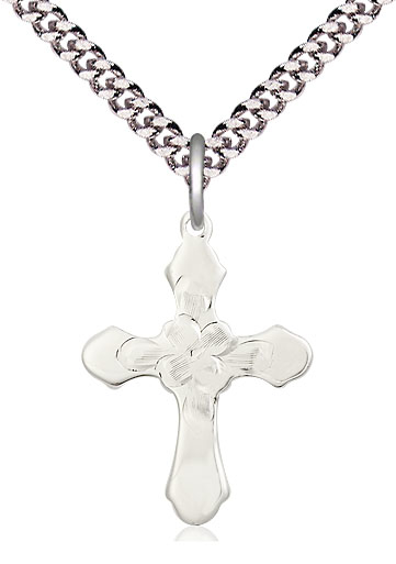 Sterling Silver Cross Pendant on a 24 inch Light Rhodium Heavy Curb chain