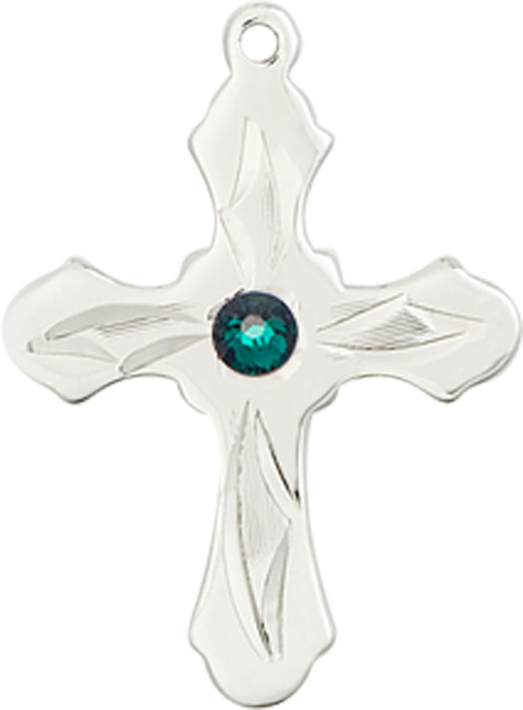 Sterling Silver Cross Medal with a 3mm Emerald Swarovski stone