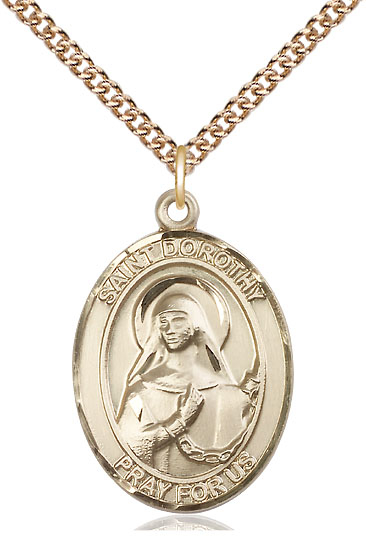 14kt Gold Filled Saint Dorothy Pendant on a 24 inch Gold Filled Heavy Curb chain