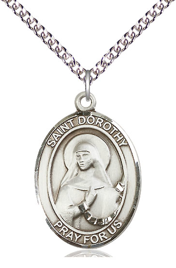 Sterling Silver Saint Dorothy Pendant on a 24 inch Sterling Silver Heavy Curb chain