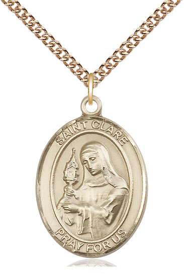 14kt Gold Filled Saint Clare of Assisi Pendant on a 24 inch Gold Filled Heavy Curb chain