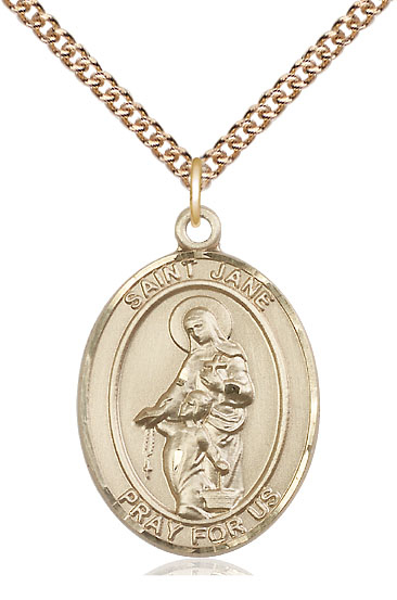 14kt Gold Filled Saint Jane of Valois Pendant on a 24 inch Gold Filled Heavy Curb chain