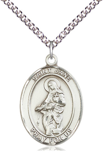 Sterling Silver Saint Jane of Valois Pendant on a 24 inch Sterling Silver Heavy Curb chain