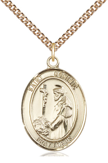 14kt Gold Filled Saint Dominic de Guzman Pendant on a 24 inch Gold Filled Heavy Curb chain