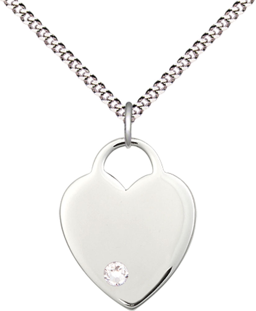Sterling Silver Heart Pendant with a 3mm Crystal Swarovski stone on a 18 inch Light Rhodium Light Curb chain