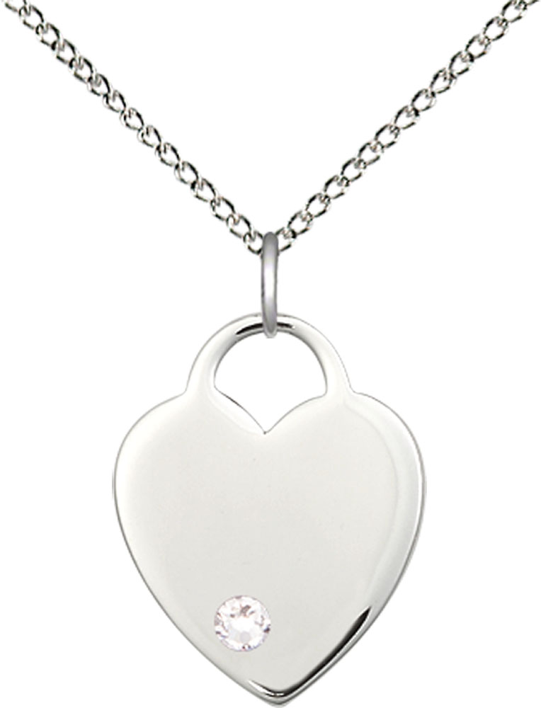 Sterling Silver Heart Pendant with a 3mm Crystal Swarovski stone on a 18 inch Sterling Silver Light Curb chain