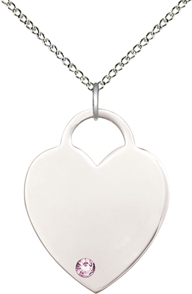 Sterling Silver Heart Pendant with a 3mm Light Amethyst Swarovski stone on a 18 inch Sterling Silver Light Curb chain