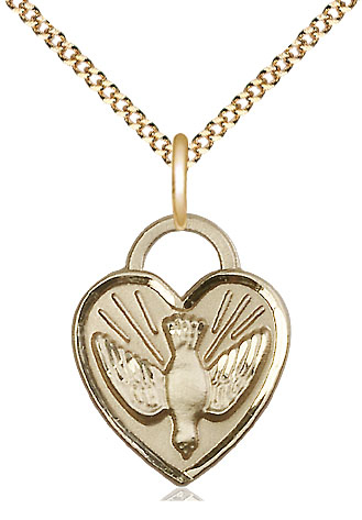 14kt Gold Filled Confirmation Heart Pendant on a 18 inch Gold Plate Light Curb chain