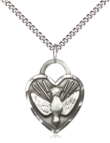 Sterling Silver Confirmation Heart Pendant on a 18 inch Light Rhodium Light Curb chain
