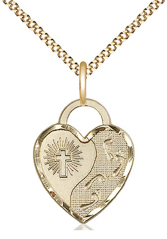 14kt Gold Filled Footprints Heart Pendant on a 18 inch Gold Plate Light Curb chain