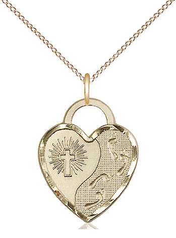 14kt Gold Filled Footprints Heart Pendant on a 18 inch Gold Filled Light Curb chain