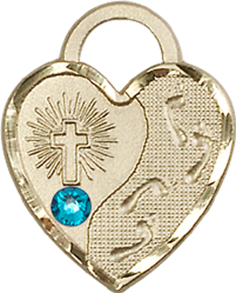 14kt Gold Footprints Heart Medal with a 3mm Zircon Swarovski stone