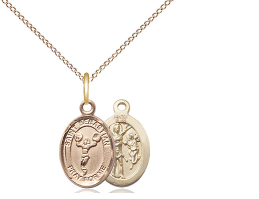 14kt Gold Filled Saint Sebastian Cheerleading Pendant on a 18 inch Gold Filled Light Curb chain