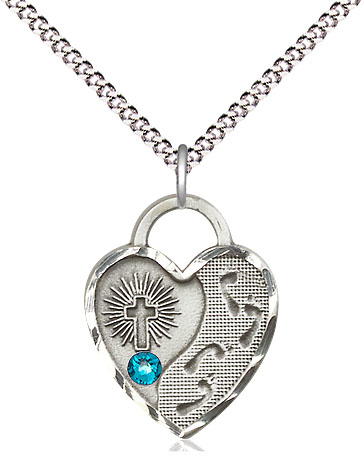 Sterling Silver Footprints Heart Pendant with a 3mm Zircon Swarovski stone on a 18 inch Light Rhodium Light Curb chain