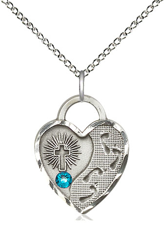 Sterling Silver Footprints Heart Pendant with a 3mm Zircon Swarovski stone on a 18 inch Sterling Silver Light Curb chain