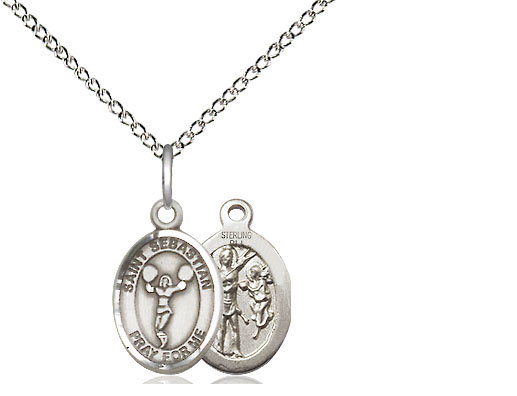 Sterling Silver Saint Sebastian Cheerleading Pendant on a 18 inch Sterling Silver Light Curb chain