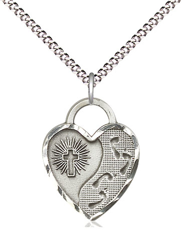 Sterling Silver Footprints Heart Pendant on a 18 inch Light Rhodium Light Curb chain